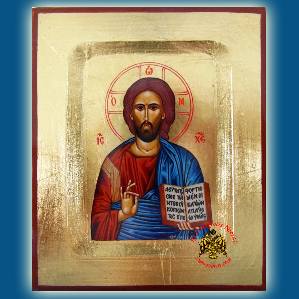 Christ Blessing Wooden Byzantine Icon on Canvas